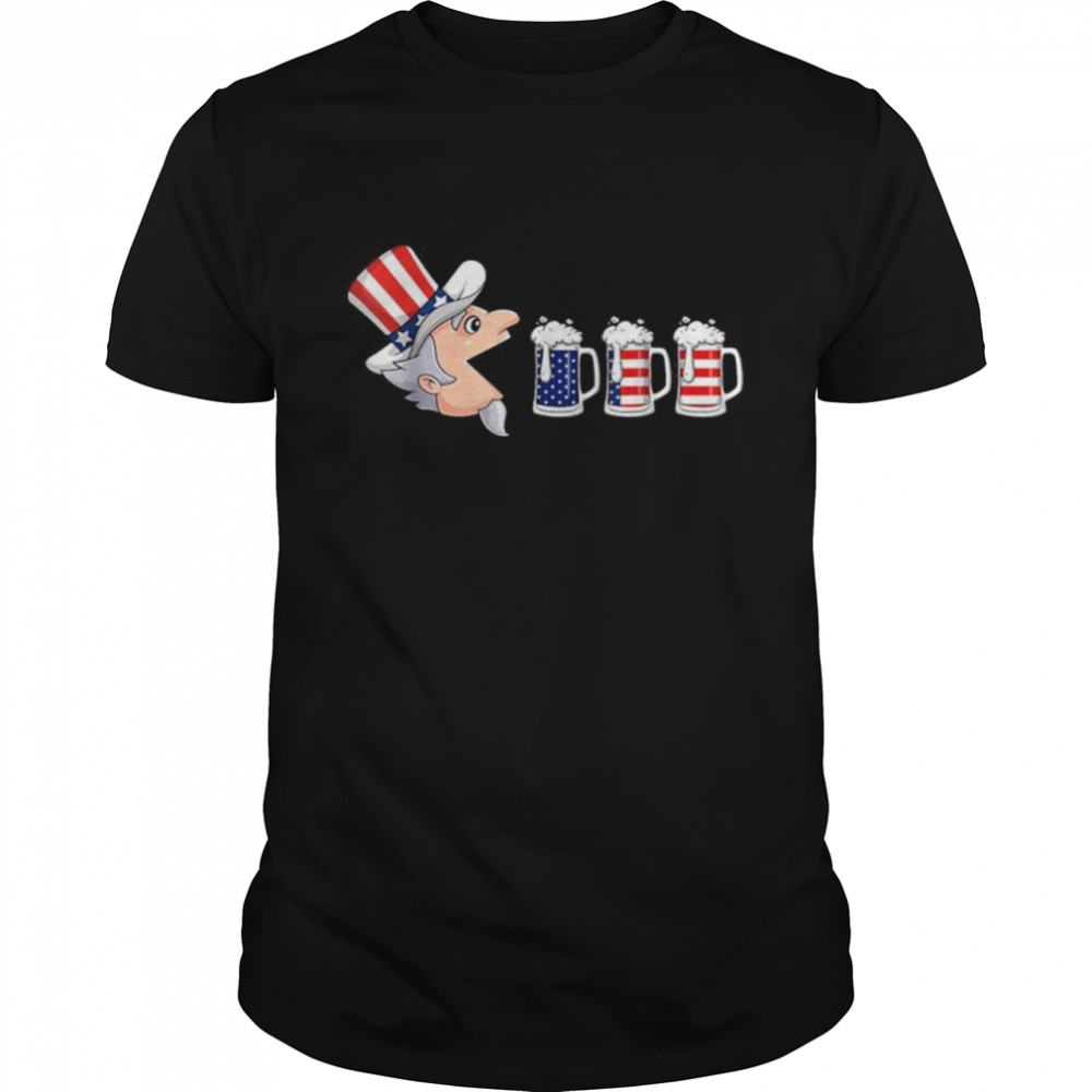 4th Of July Uncle Sam American Flag Funny Beer Drinking Shir Classic Men's T-shirt