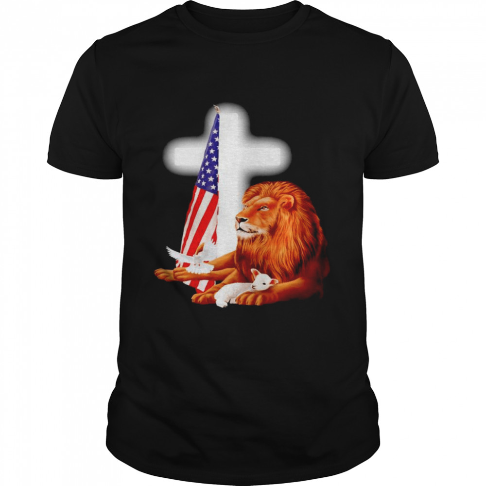 Lion and Lamb Jesus USA flag shirt