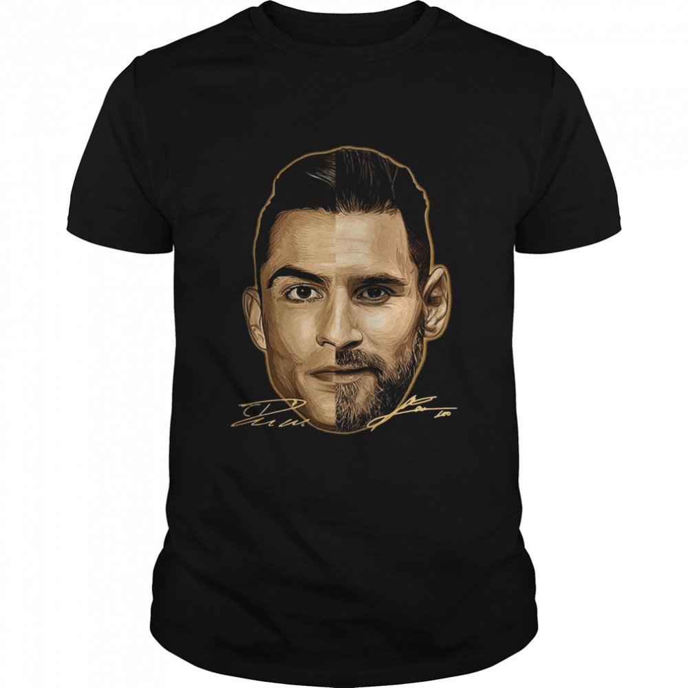 Cristiano Ronaldo Lionel Messi Face Best Soccer Player Signatures T-shirt