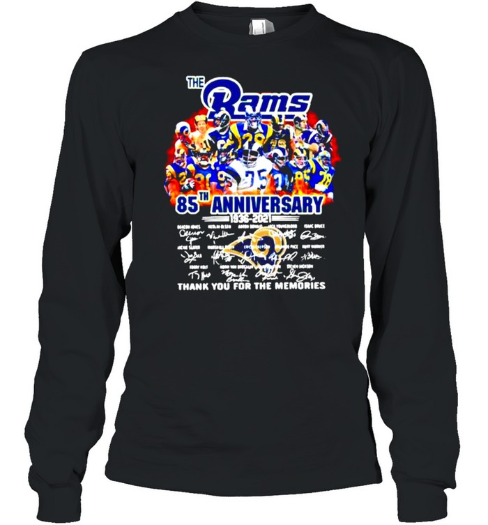 New update The Los Angeles Rams 85th anniversary 1936-2021 thank you for the memories signatures shirt Long Sleeved T-shirt