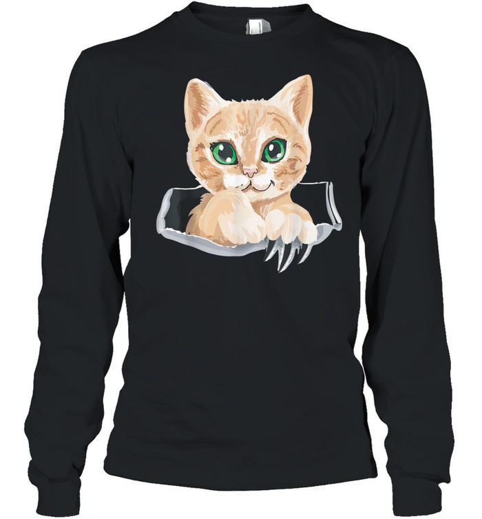 Kitten Torn Cloth Cat In the Pocket Cat Owner shirt Long Sleeved T-shirt