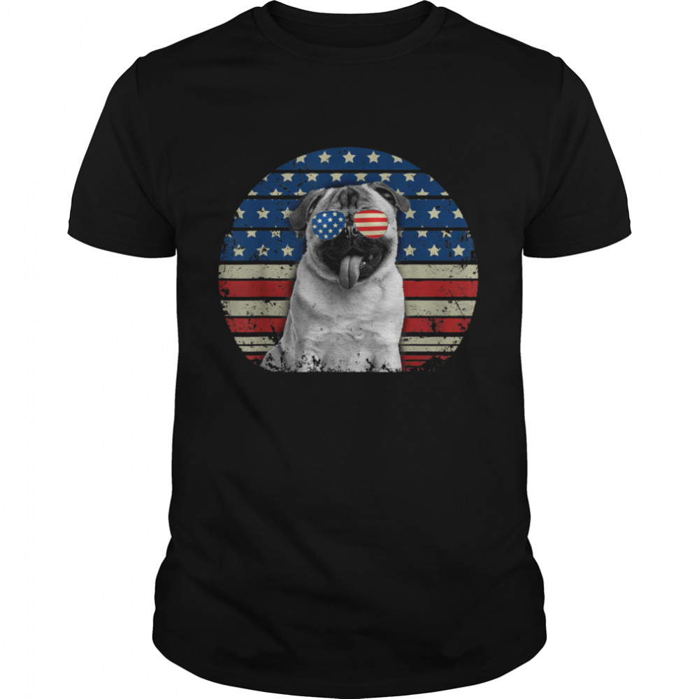 Retro Patriotic Pug American Flag Dog shirt