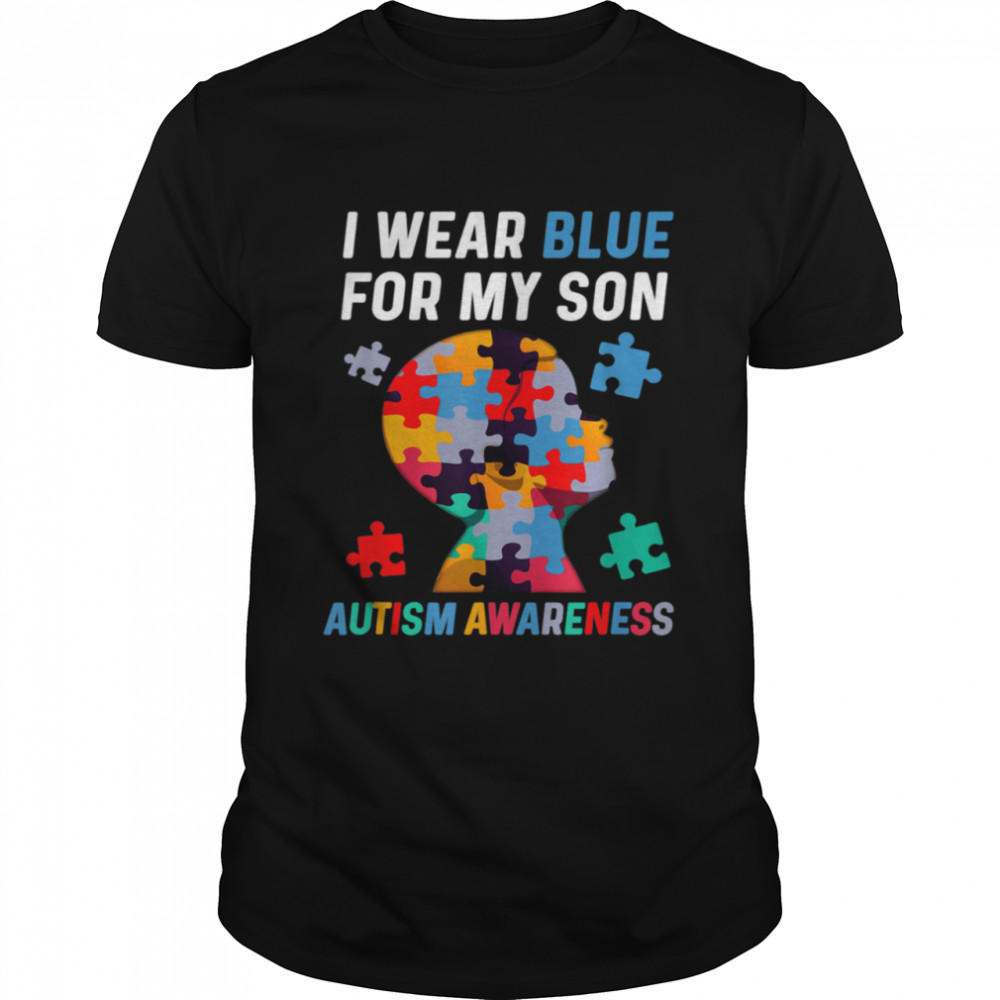 Wear Blue For My Son Autism Awareness Mom Dad Puzzle 2021 shirt
