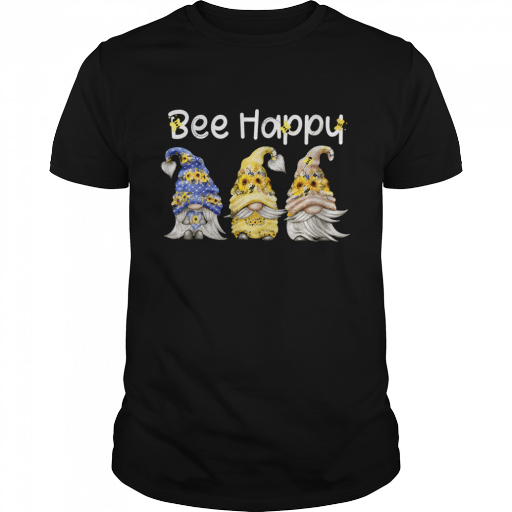 Womens Bee Happy Bee Gnome Spring Sunflower Gnome shirt