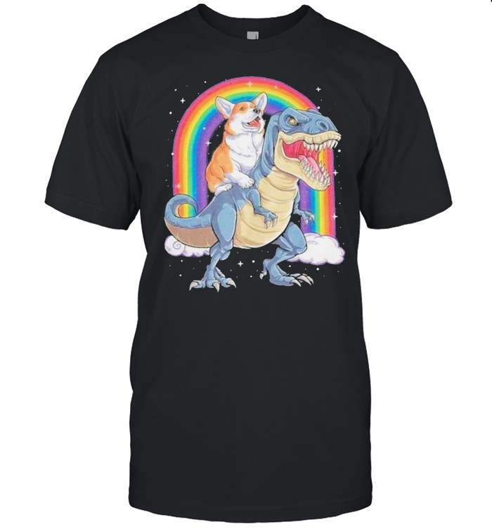 Corgi Riding Dinosaur Rainbow Unisex shirt