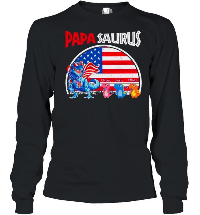 Dinosaur Papasaurus Olivia Owen Ethan American flag shirt Long Sleeved T-shirt
