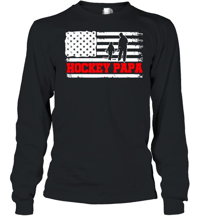 Hockey Papa American Flag shirt Long Sleeved T-shirt