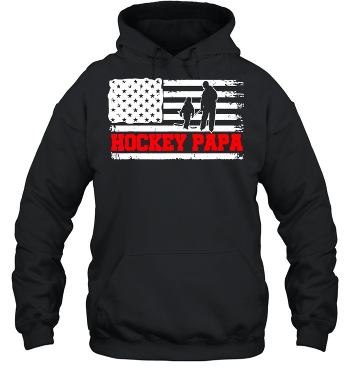 Hockey Papa American Flag shirt Unisex Hoodie