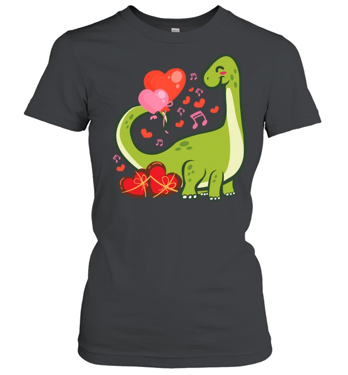 Valentines Day Love Heart Cute Brontosaurus Dinosaur shirt Classic Women's T-shirt