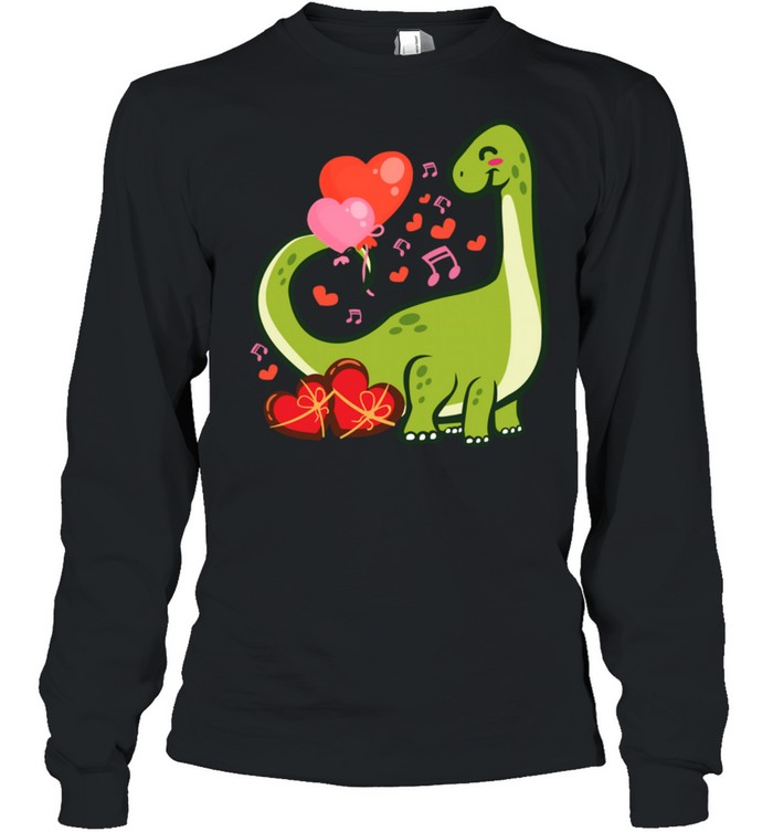 Valentines Day Love Heart Cute Brontosaurus Dinosaur shirt Long Sleeved T-shirt