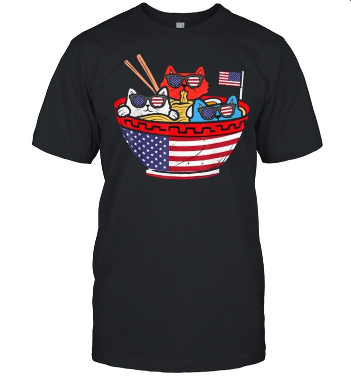 Cats Ramen Anime American Flag USA Funny 4th Of July Independence T- Classic Men's T-shirt