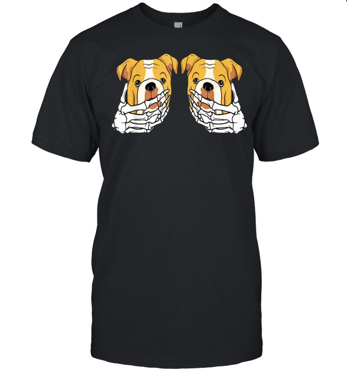 Bulldog Skeleton Hand On Breast Lazy Halloween Costume Dog shirt