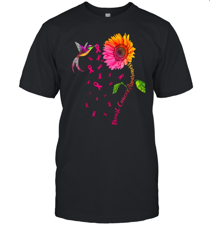 Hummingbird Sunflower Pink Ribbon Breast Cancer Awareness shirt