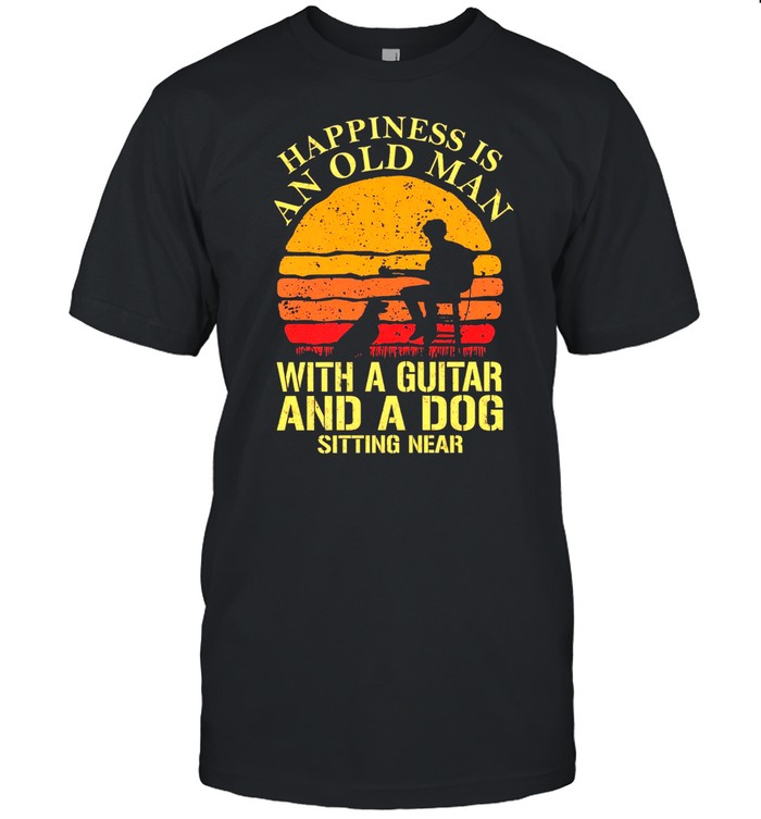 Happiness is an old man with a Guitar and a dog sitting near vintage shirt Classic Men's T-shirt