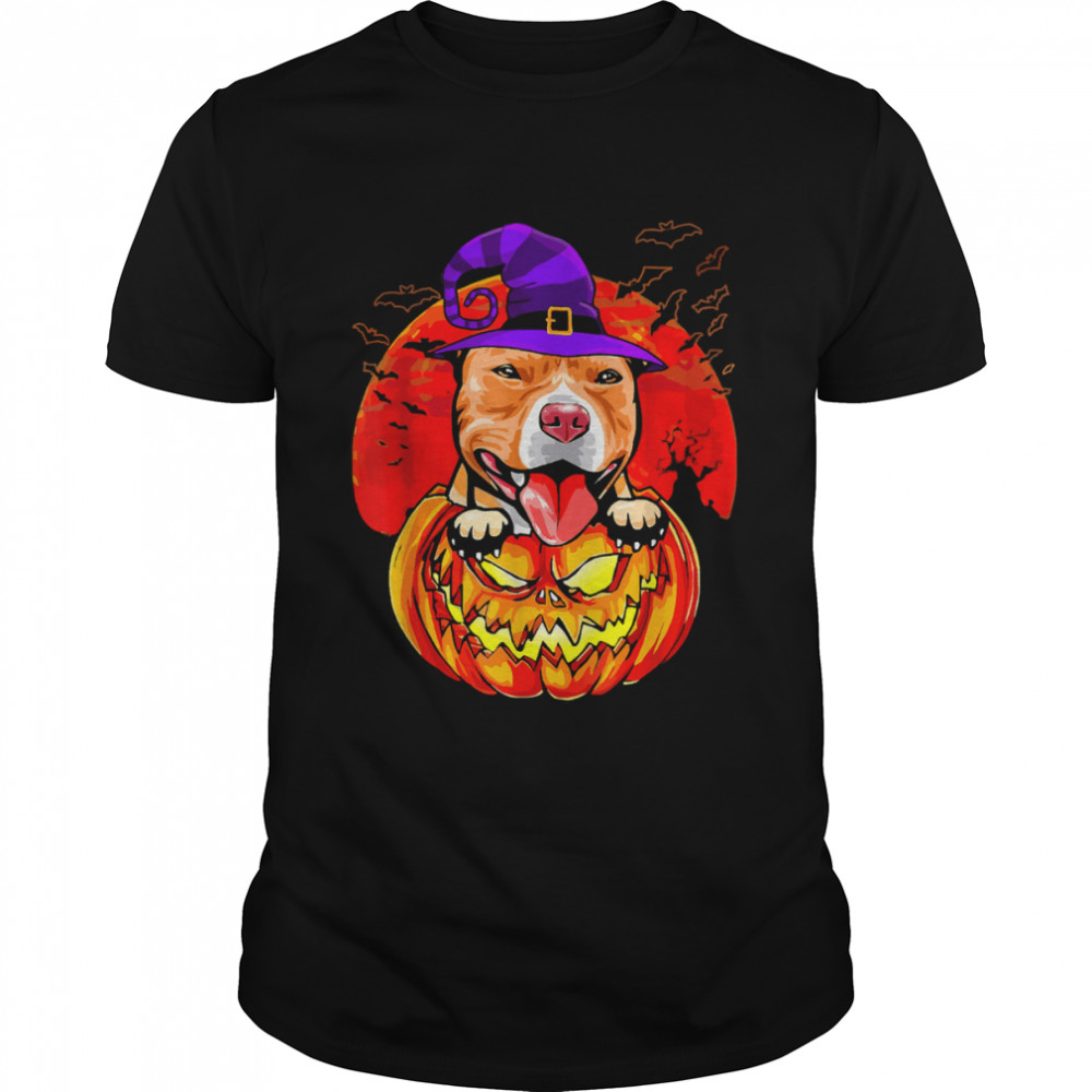 Pitbull Witch Pumpkin Halloween T- Classic Men's T-shirt