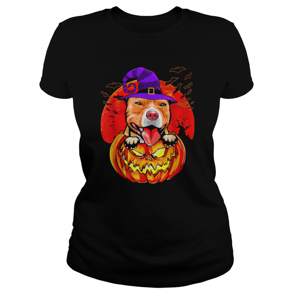 Pitbull Witch Pumpkin Halloween T- Classic Women's T-shirt