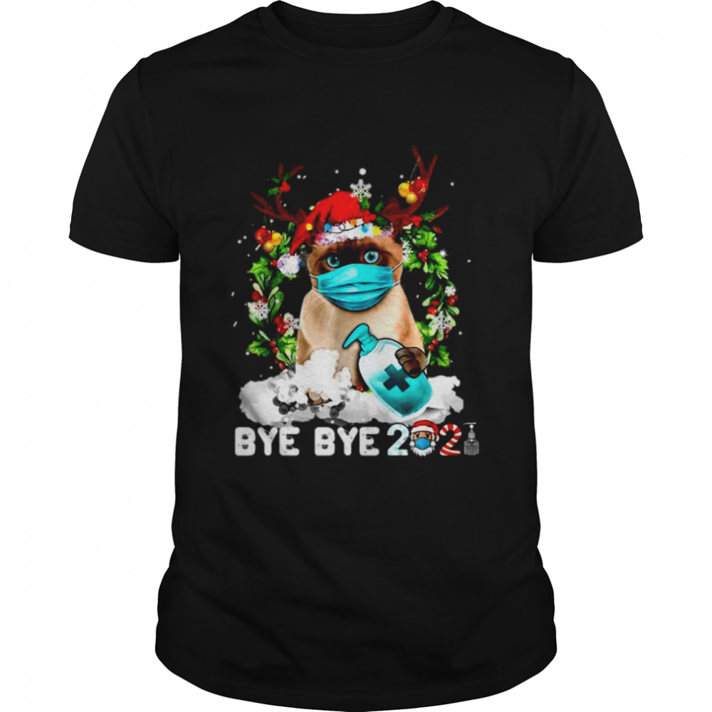 Siamese Cat Christmas Face Mask Bye Bye 2021 Xmas Kitten T Shirt