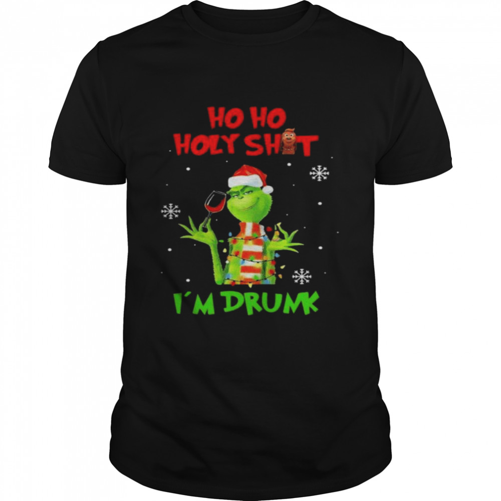 Santa Grinch Ho ho holy sit I’m drunk Merry Chritmas lights shirt Classic Men's T-shirt