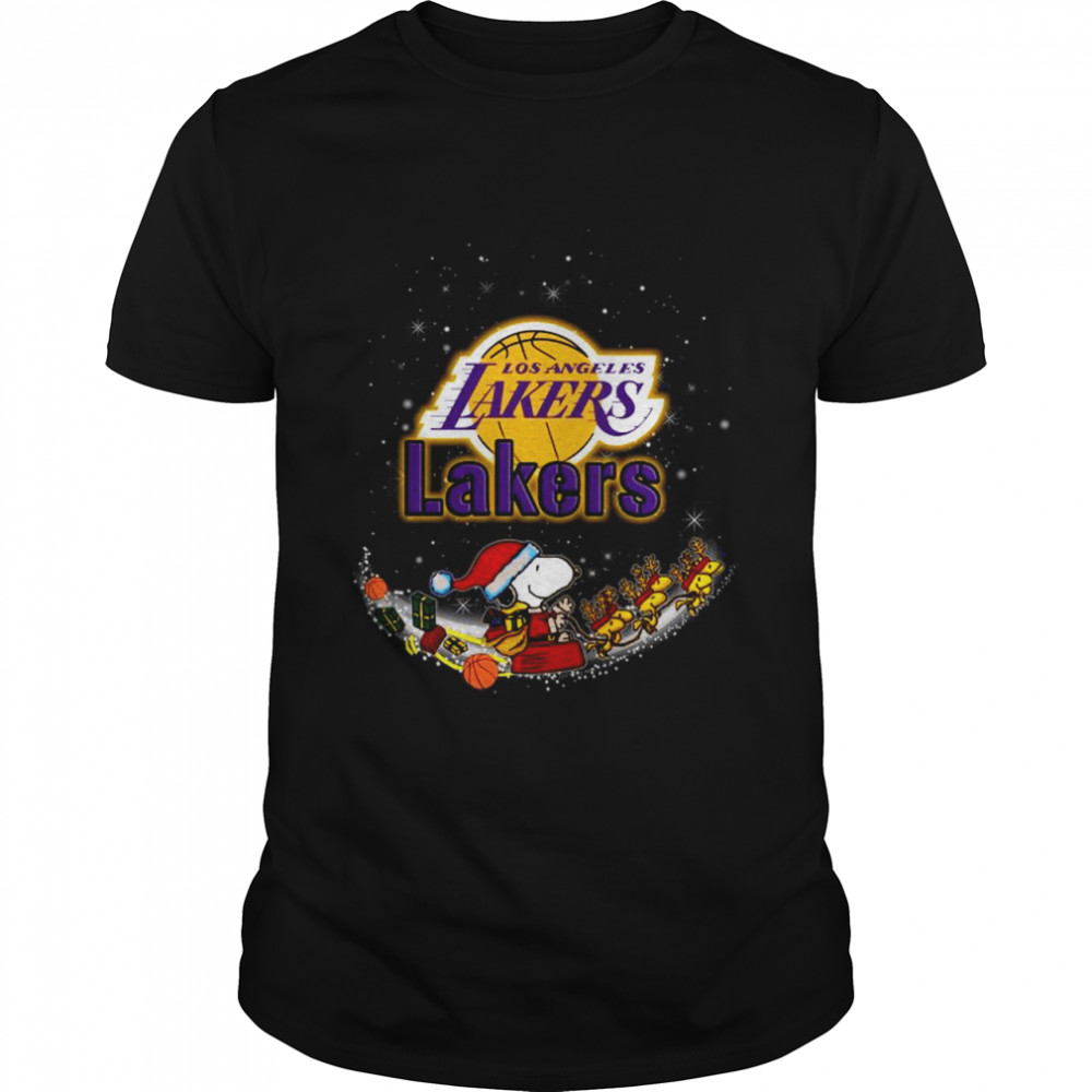 Santa Snoopy and Woodstock Los Angeles Lakers 2021 Christmas tshirt