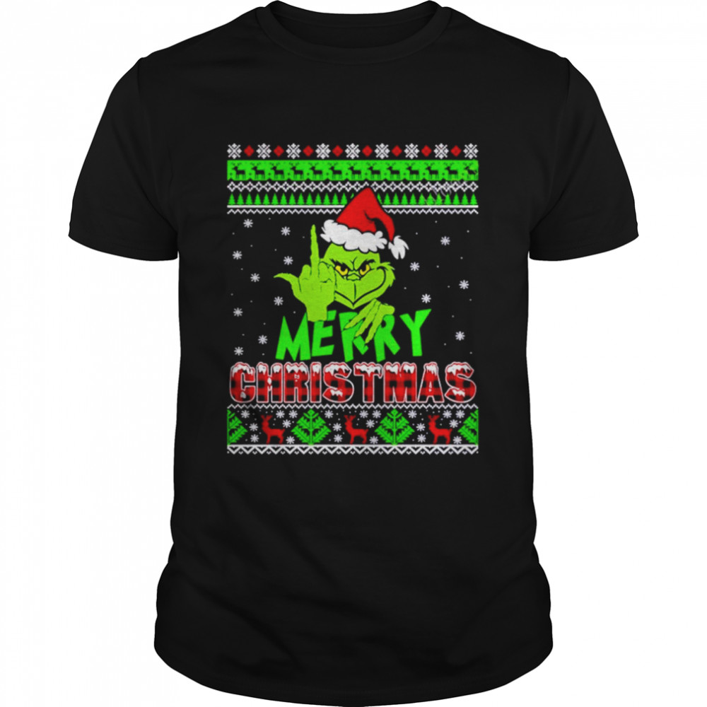 Grinch Flip off Merry Christmas shirt Classic Men's T-shirt