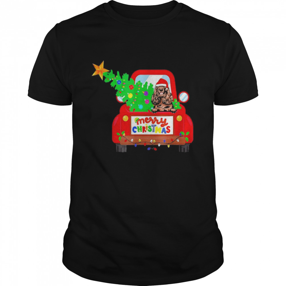 Cocker Spaniel Dog Riding Red Truck Christmas Pajama shirt