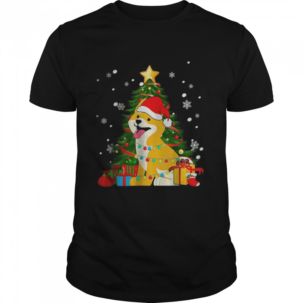 Shiba Inu Dog Christmas Santa Tree Light Pajama Dog Xmas T- Classic Men's T-shirt