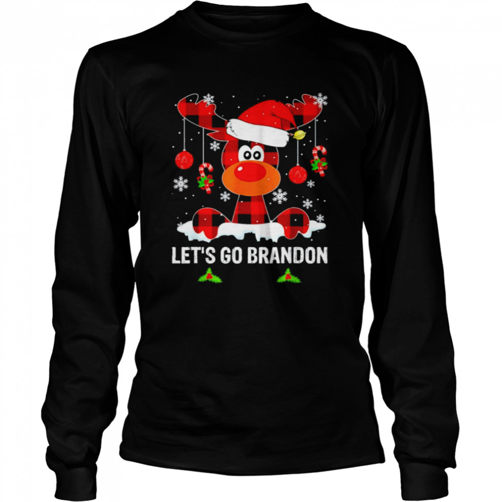 Lets Go Biden Brandon Buffalo Red Plaid Reindeer Christmas Long Sleeved T-shirt