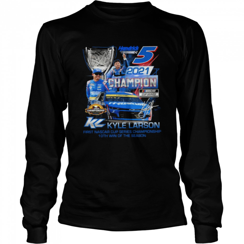 Nascar Cup Series Kyle Larson 2021 Champion signature shirt Long Sleeved T-shirt