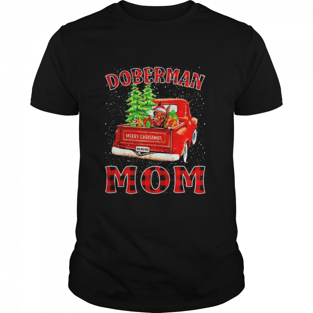 Christmas Doberman Mom Hat Santa Truck Tree Plaid Dog Mom shirt Classic Men's T-shirt
