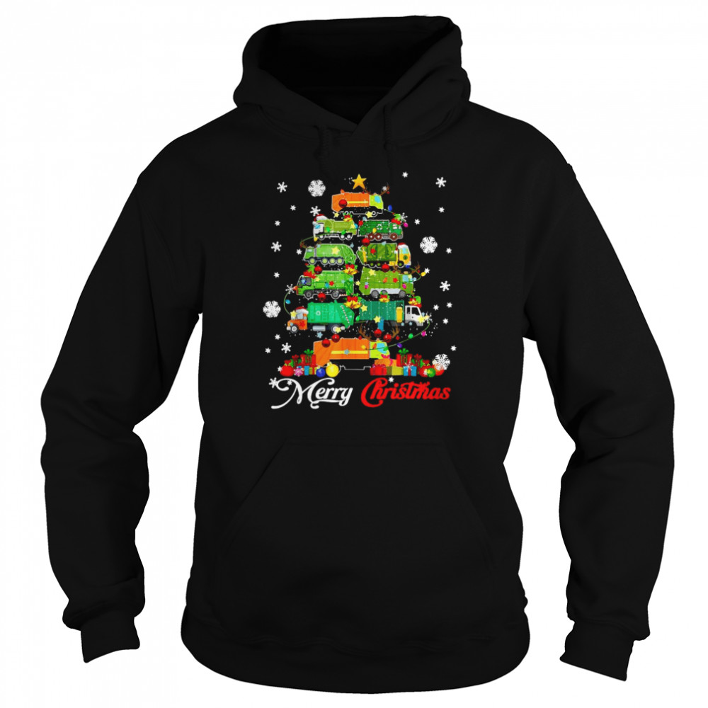Merry Christmas Santa Reindeer ELF Garbage Truck Xmas Tree Sweater Unisex Hoodie