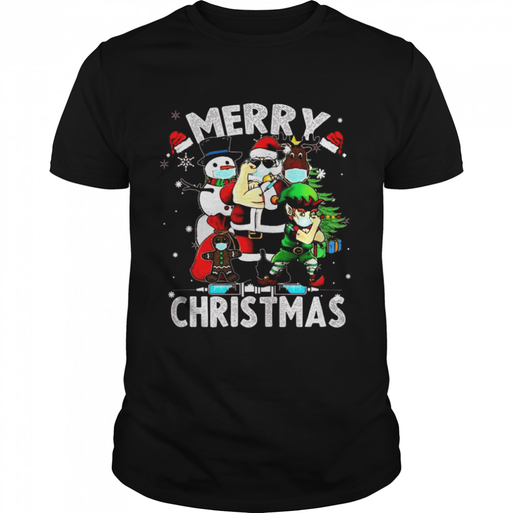 Santa Claus Elf Reindeer Snowman face mask Vaccine Merry Christmas  Classic Men's T-shirt
