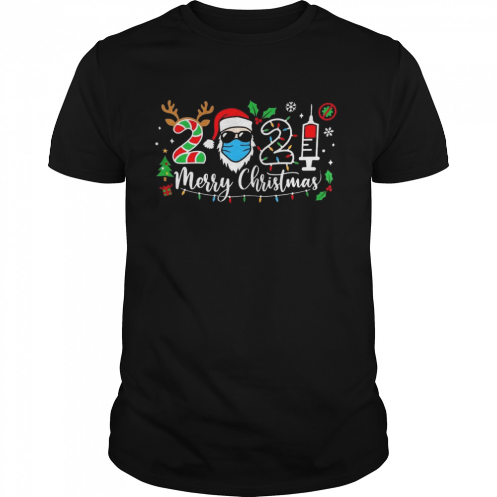 Santa In Sunglasses Wearing Mask 2021 Vaccine Merry Christmas  Classic Men's T-shirt