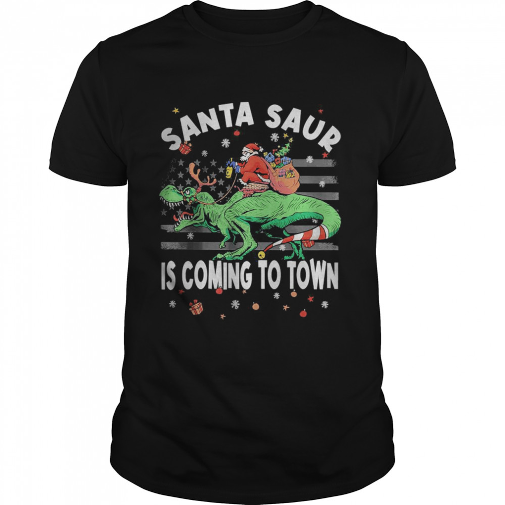 Santa Saur is Coming to Town Christmas Dinosaur T- Classic Men's T-shirt