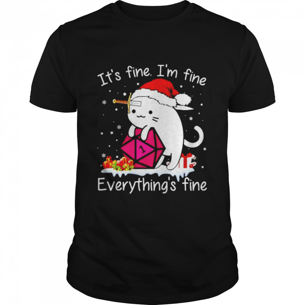 Top dungeons & Dragons cat it’s fine I’m fine everything’s fine Christmas sweater Classic Men's T-shirt