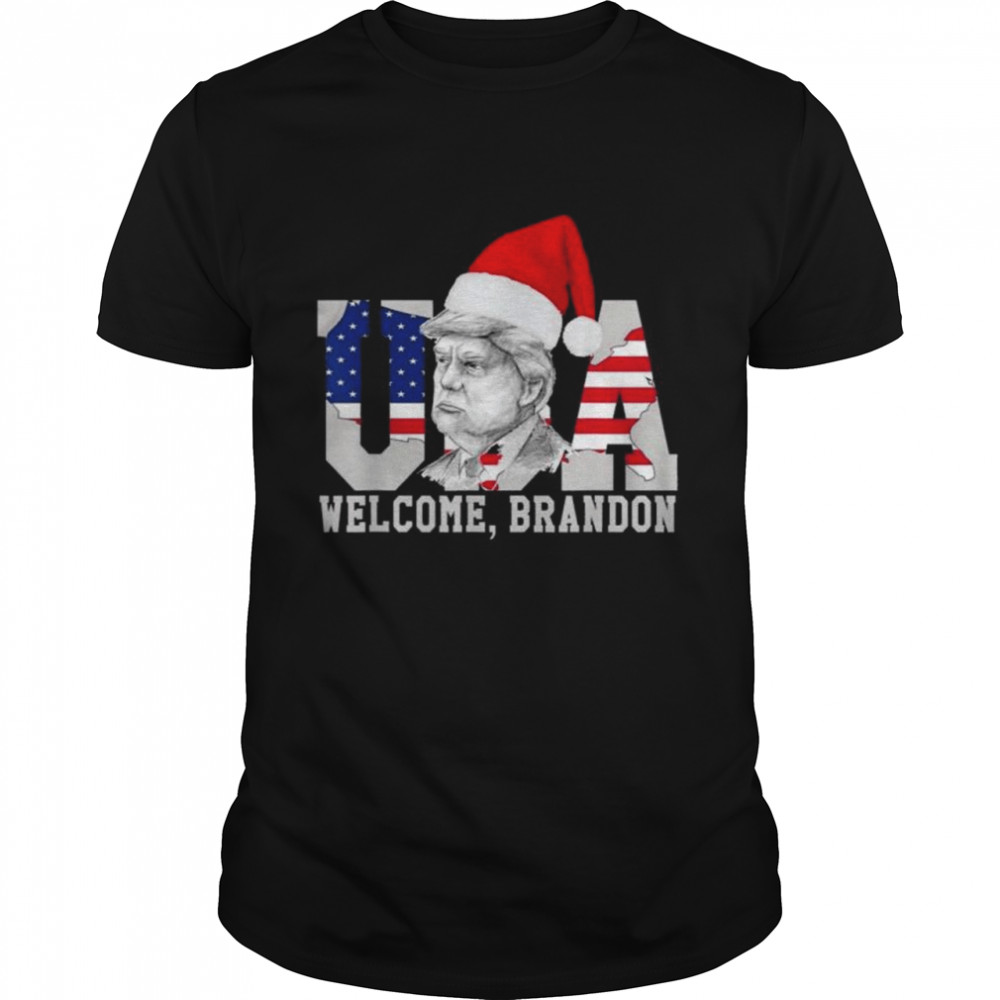 Welcome Brandon US Flag Christmas Trump Santa Xmas  Classic Men's T-shirt