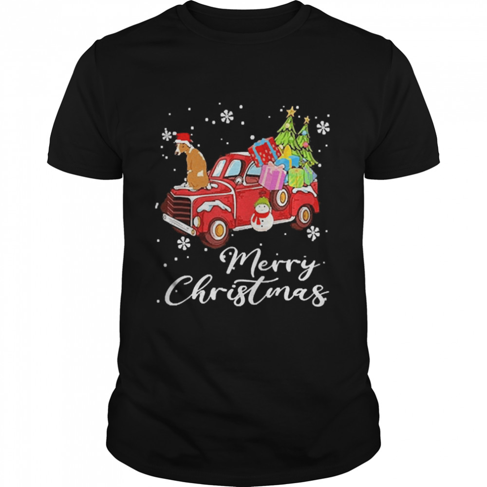 Whippet Riding Red Truck Merry Christmas  Classic Men's T-shirt