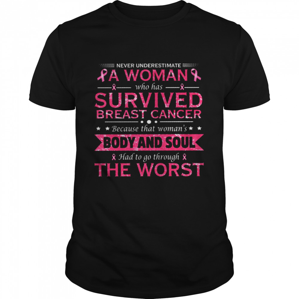 Never Underestimate A Woman Who Has Survivor Breast Cancer Because That Woman’s Body And Soul Had To Go Through The Worst  Classic Men's T-shirt
