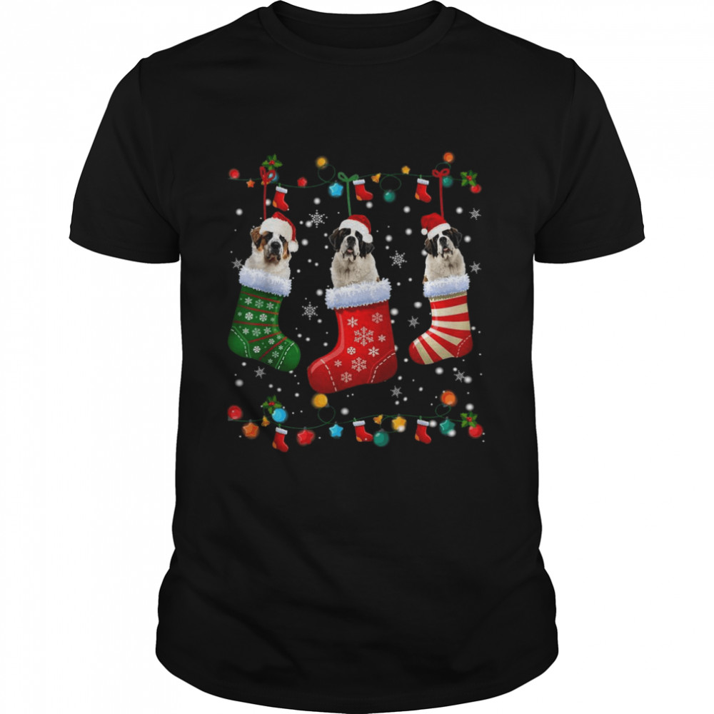 Saint Bernard Christmas Socks Pajama Xmas Dog  Classic Men's T-shirt
