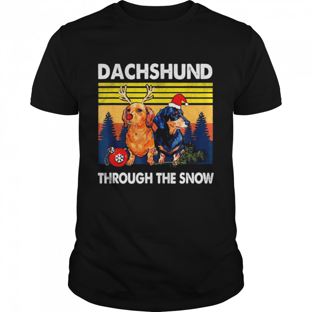 Merry Christmas Dachshund Dog Through The Snow T- Classic Men's T-shirt