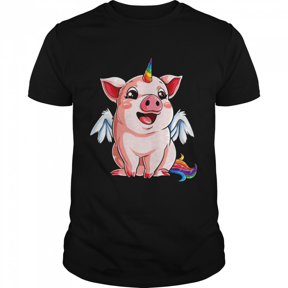 Pig Unicorn Piggycorn Girls Farm Rainbow Shirt