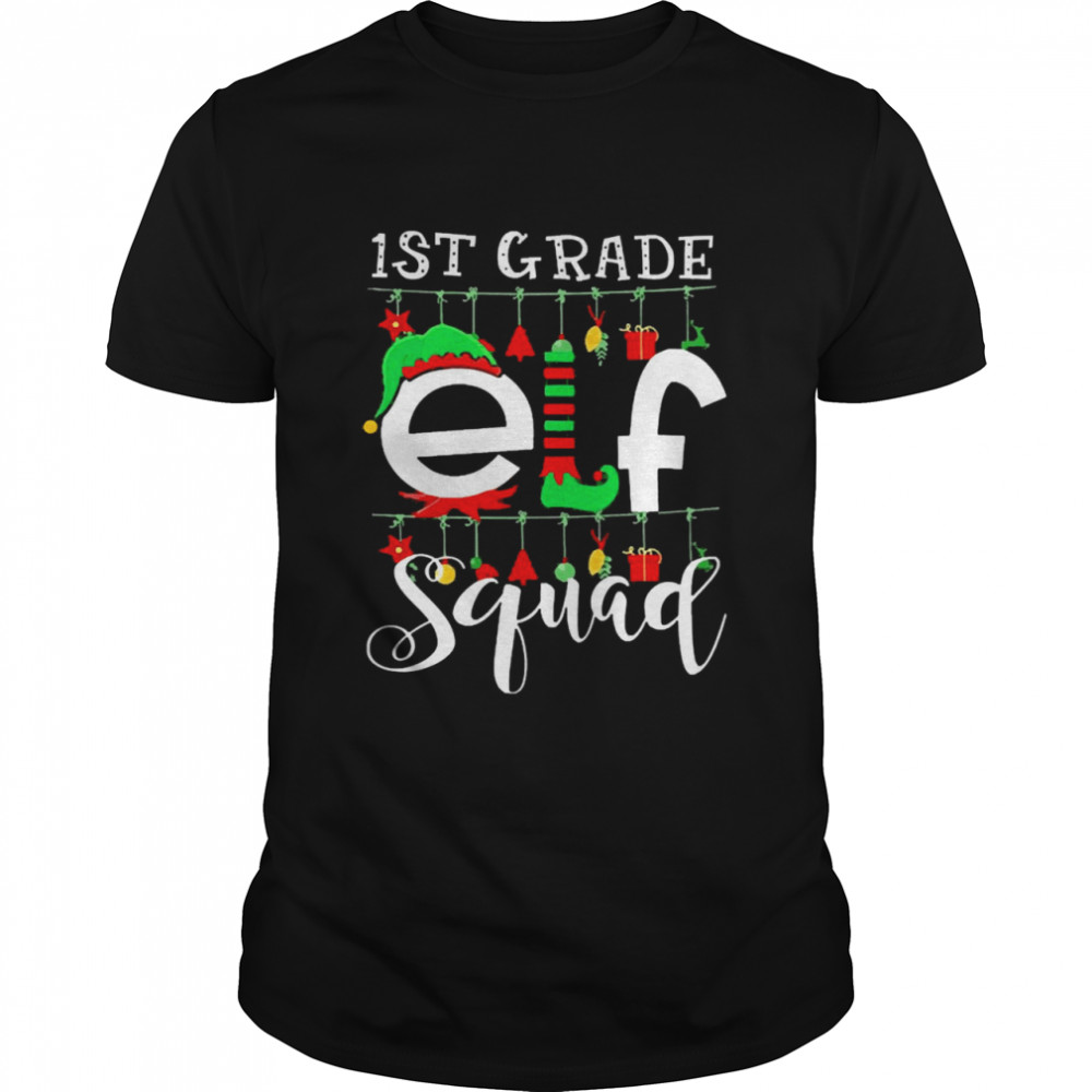 1st Grade Teacher Elf Squad Family Christmas Sweater  Classic Men's T-shirt