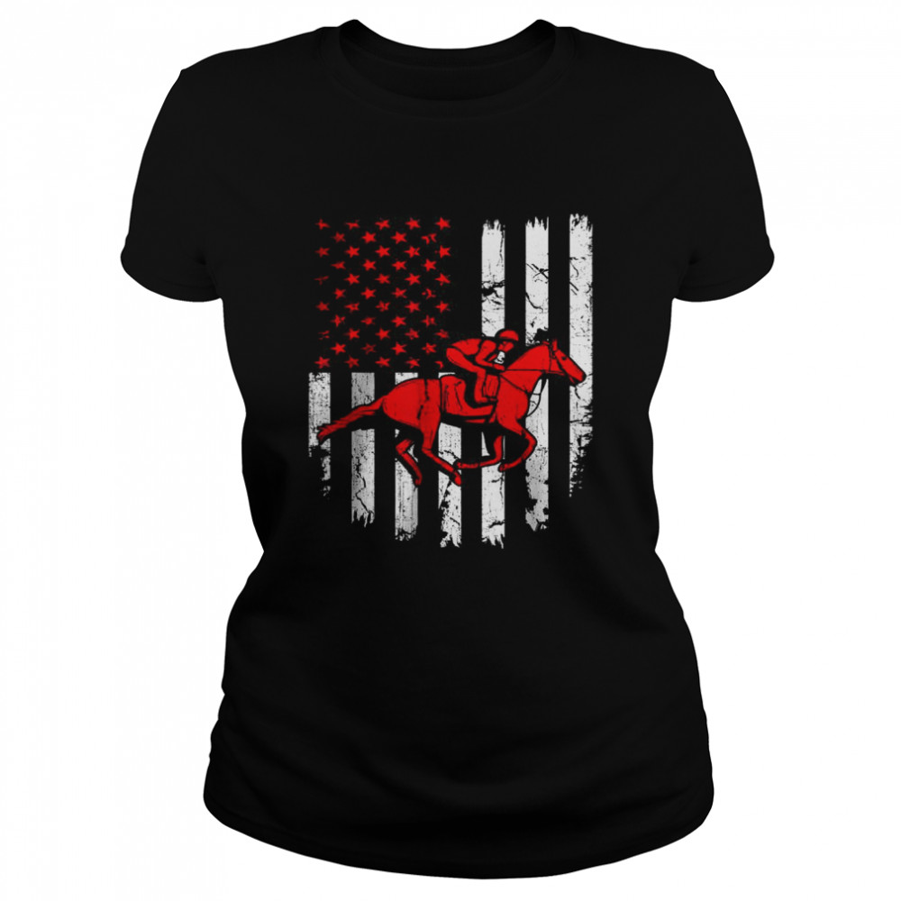 American Flag Equestrian USA Patriotic Sport Lover Christmas T- Classic Women's T-shirt