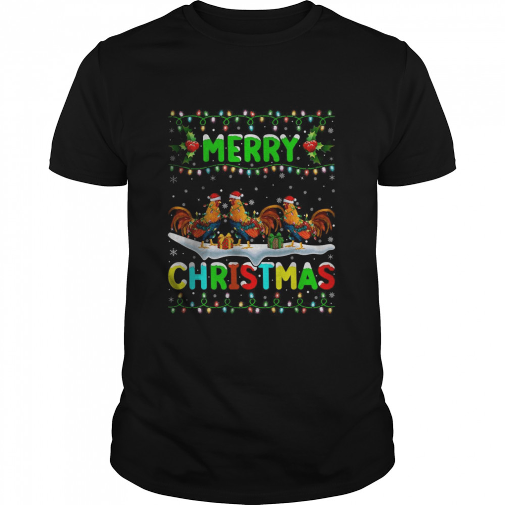 Best Xmas Rooster Bird Lighting Santa Hat Merry Christmas Rooster shirt