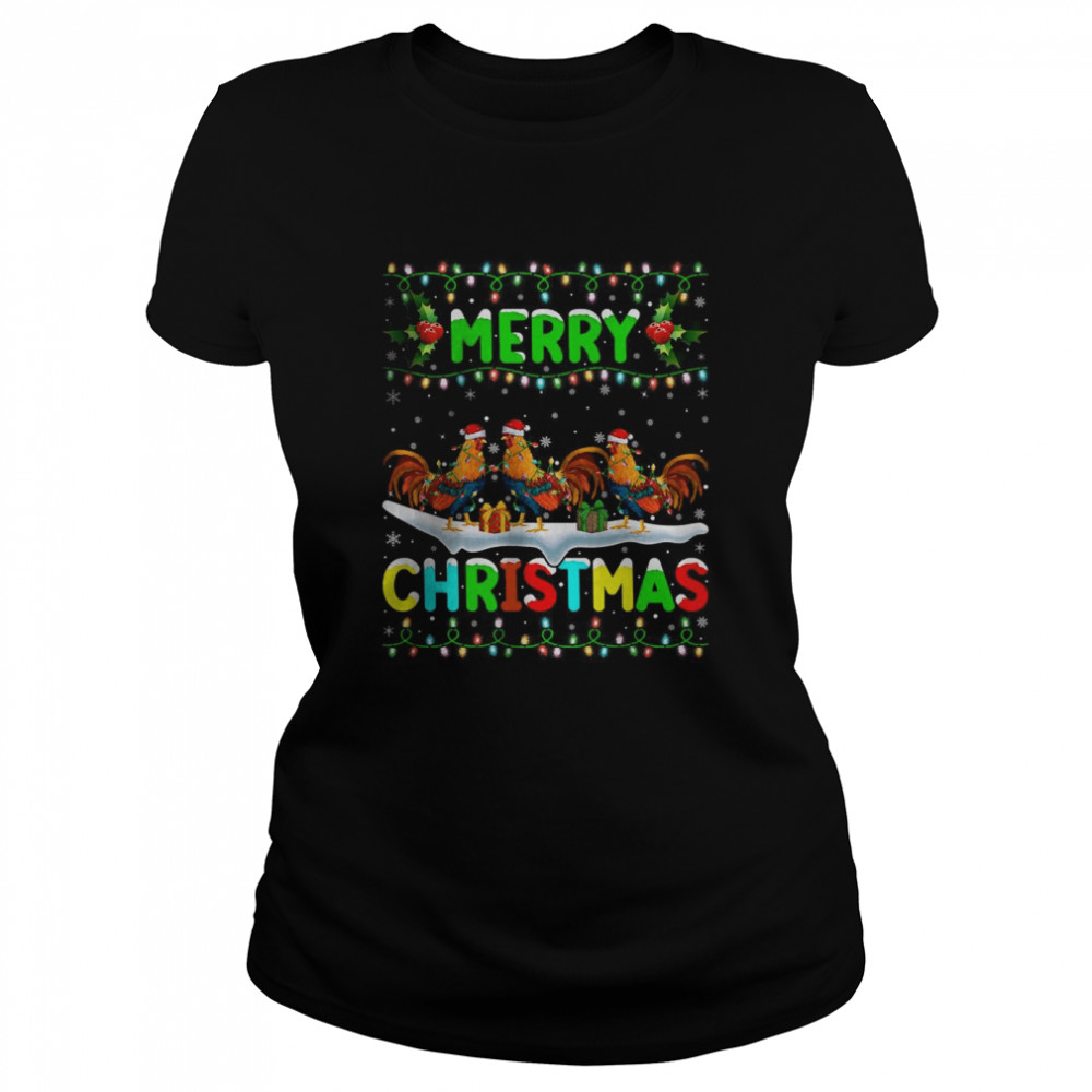 Best Xmas Rooster Bird Lighting Santa Hat Merry Christmas Rooster shirt Classic Women's T-shirt