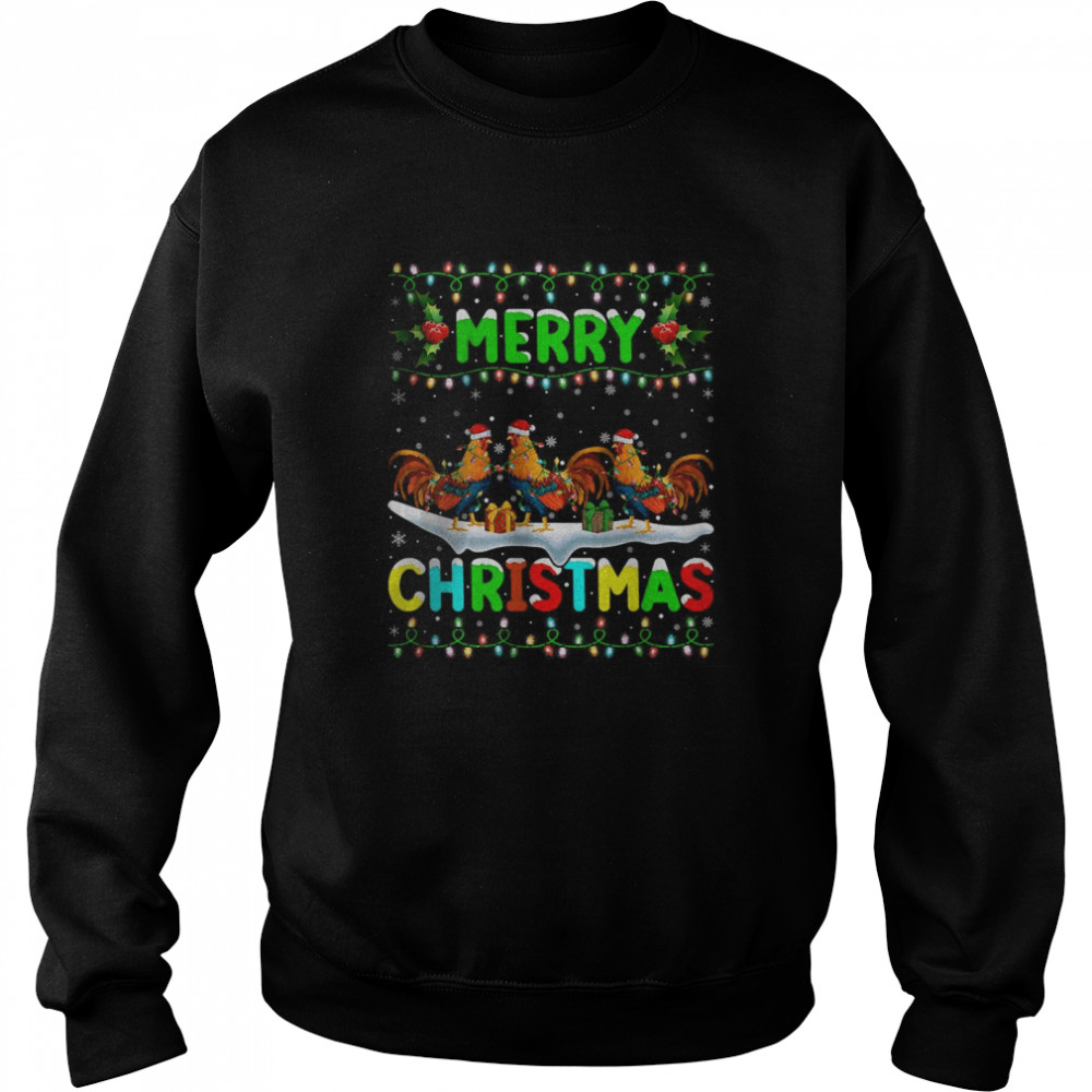 Best Xmas Rooster Bird Lighting Santa Hat Merry Christmas Rooster shirt Unisex Sweatshirt