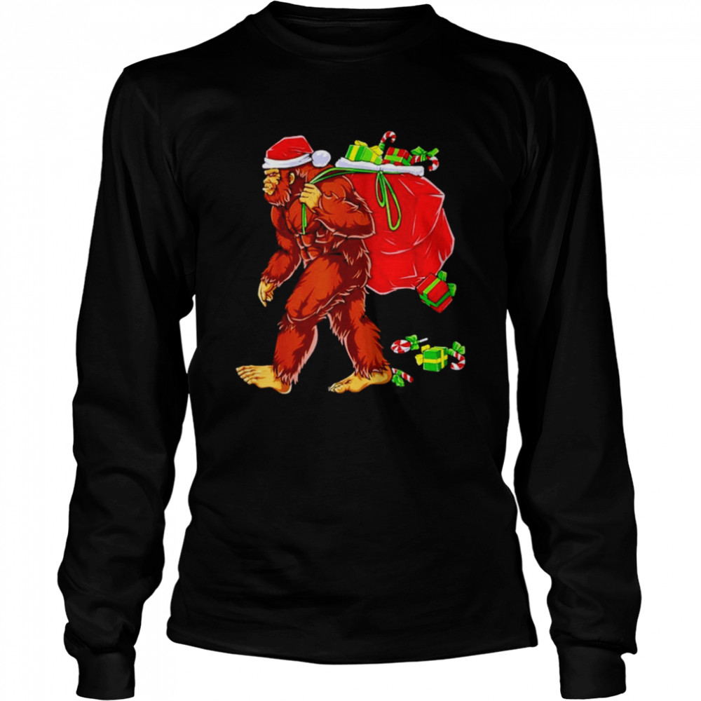 Bigfoot Santa carrying Christmas Gift shirt Long Sleeved T-shirt