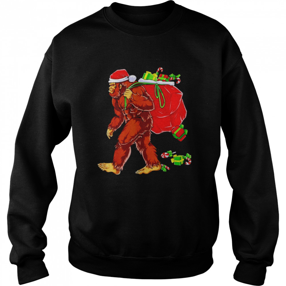 Bigfoot Santa carrying Christmas Gift shirt Unisex Sweatshirt