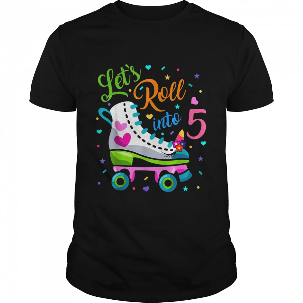 Let’s Rolling Into 5 Years Old 5th Birthday Skating Unicorn  Classic Men's T-shirt