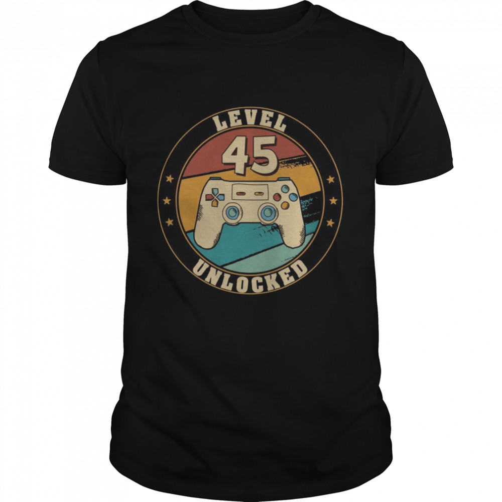 Level 45 Unlocked Gamer 45th Birthday Decorations Party 1976  Classic Men's T-shirt