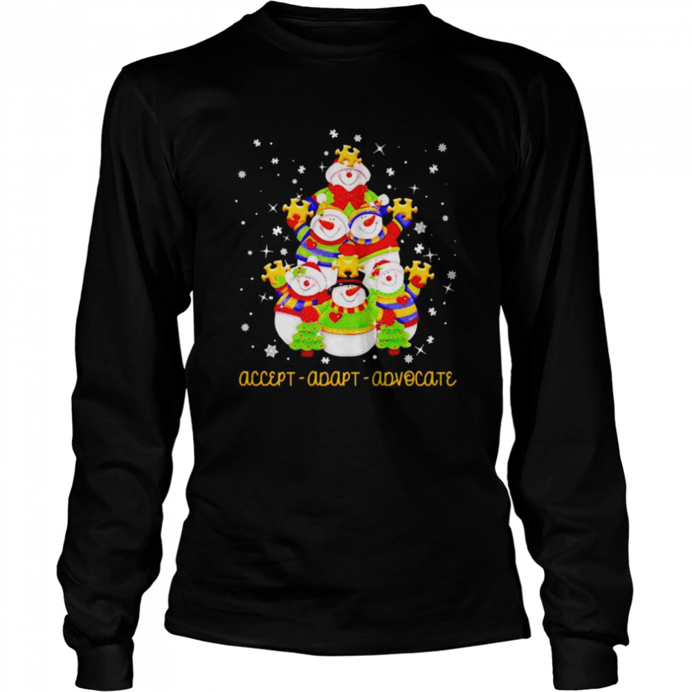 Snowman Christmas tree Autism accept adapt advocate shirt Long Sleeved T-shirt
